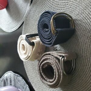 Men's Unisex Black, Olive and Cream/Tan Canvas Belt BUNDLE